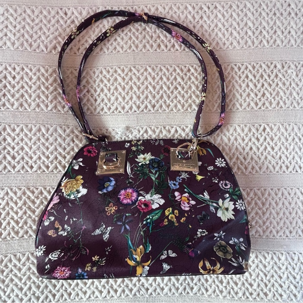 NEW Marc New York Andrew Marc Dome Satchel Plum Floral Gold Toned Hardware